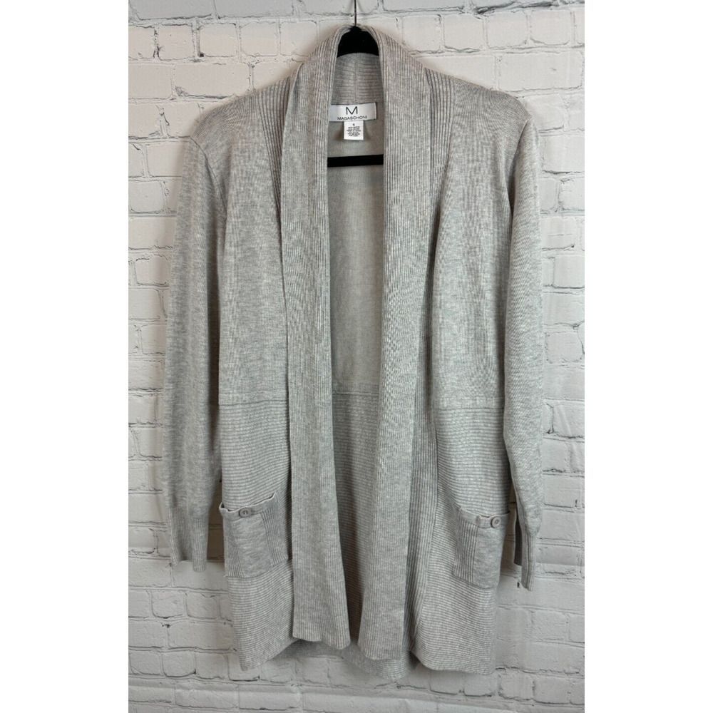 MAGASCHONI gray rayon blend open front knit cardigan sweater S